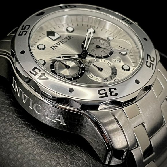 NEW Invicta 0071 Pro Diver SCUBA CLASSIC 48MM Chronograph ALL SILVER SS Watch - Picture 4 of 13